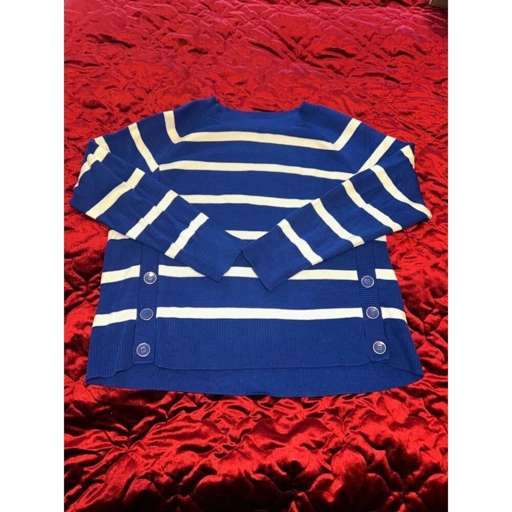 Talbots blue white striped sweater with side button detail XL